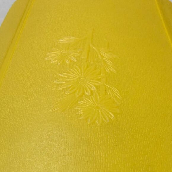 Vintage Yellow Embossed Floral Footed Wastebasket 1970s Small Trash Can 13" - Picture 6 of 12